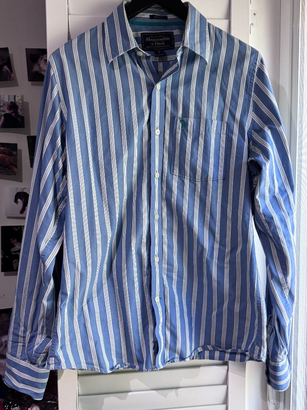 💙✨ Abercrombie & Fitch Men's Muscle Blue & White Striped Button-Down | Size L ✨